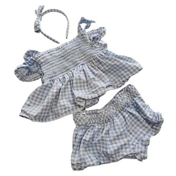 Tommy Bahama Toddler Girls Sz 4T Blue White Gingham 3 Piece Outfit Set Smocked - Picture 1 of 4